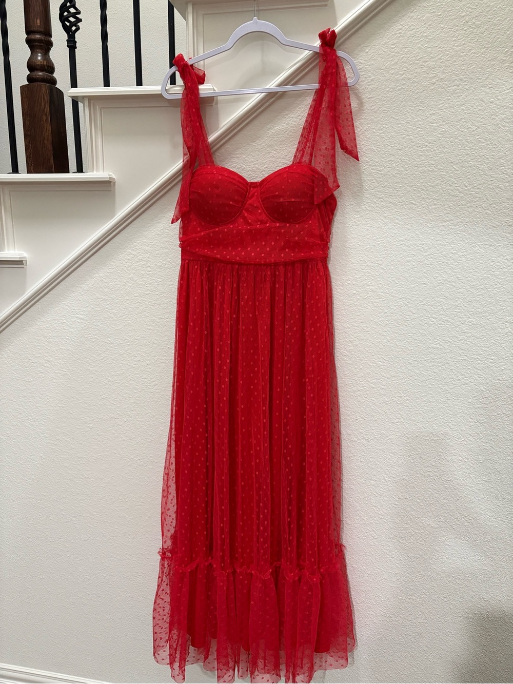 Unbranded Red Polka Dot Tulle Lace Sexy Maxi Dress